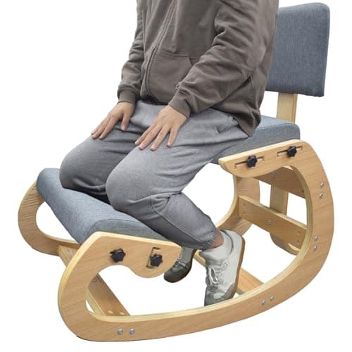 CHIESMA Ergonomic Kneeling Chair with Back Support, Adjustable Height Wooden Knee Chair - Improve Posture with an Angled Seat, with Cushion for Home,Office (Ash Grey)