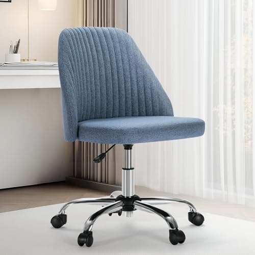 Sweetcrispy Armless Office Chair, Modern Fabric Home Office Desk Chairs with Wheels Adjustable Swivel Task Computer Vanity Seat for Small Spaces