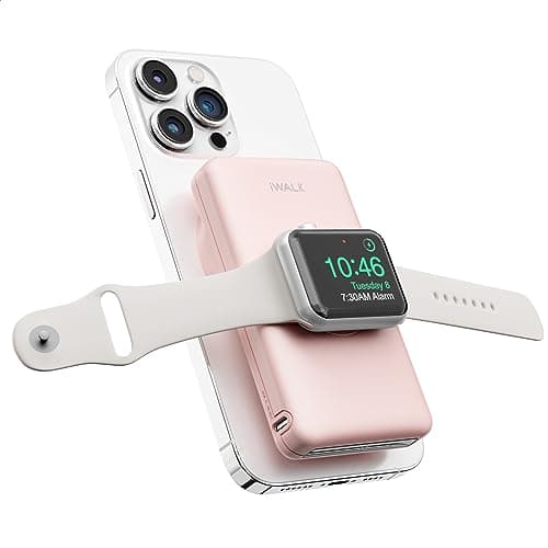 iWALK Magnetic Wireless Power Bank with iWatch Charger,10000mAh PD Fast Charging Portable Charger Compact Battery Pack Compatible with iPhone 17/16/15/14/13/12 Series,Apple Watch Ultra/8/7/6/5/4
