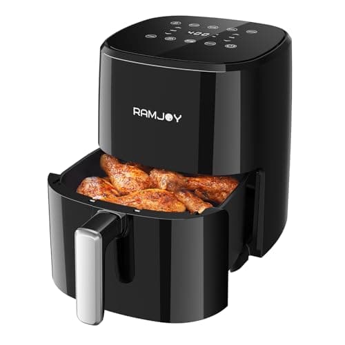 Air Fryer, RAMJOY 8-in-1 Compact 3.8QT Air Fryer for 1-2 people, Air Fry, Roast, Bake, Broil, Preheat, Shake, Dishwasher-Safe & Nonstick, Black