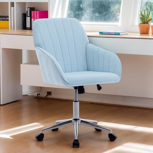 Anwick Modern Velvet Office Chair, Adjustable Height, Rolling with Arms, Baby Blue