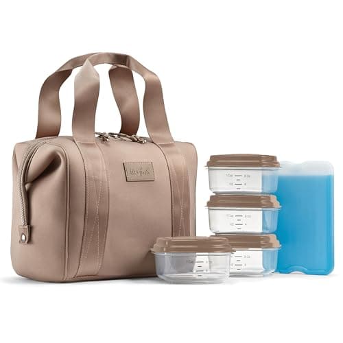 Fit & Fresh Remi Neoprene Lunch Bag For Women - Meal Prep Kit with Containers & XL Ice Pack, Self Insulating Neoprene-like Material, Machine Washable Lunch Bag, Tear-Resistant, Stain-Resistant, Taupe