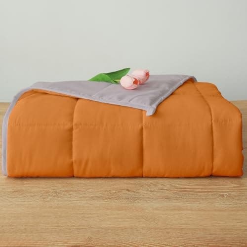 PRETTY NIGHT Weighted Blanket 15lbs Queen Size Orange Grey 60"x80" Weighted Blankets for Adults Heavy Blanket are Comfortable and Cozy