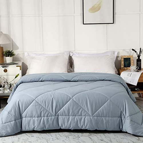 Leisurely Collection 2025 Premium Upgraded Non-Vacuum Bed Quilt All Seasons 100% Cotton Filled Comforter - Reversible Lightweight Soft Breathable Fluffy (Grey Blue, Twin)