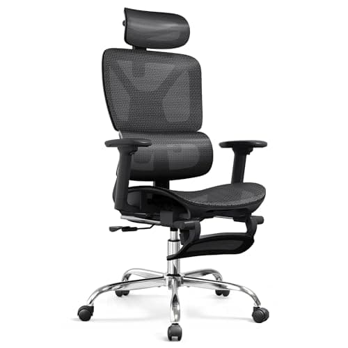 DEVAISE Ergonomic Mesh Office Desk Chair with a Footrest, Heavy Duty, High Back Reclining Swivel Comfy Home Computer Chair with Lumbar Support, SGS Class 4 Gas Lift, for Work Home Office, Black
