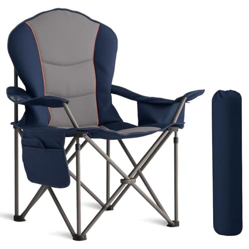 Foristrail Oversized Camping Chair Heavy Duty- Portable Folding Chair, Cup Holder & Waterproof Phone Case for Adults, Beach, Hiking, Backyard (Blue & Gray, 1 PCS)