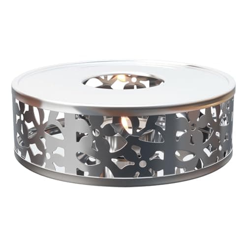 Tea Warmer Petals Silhouette, JUKFITA Silver Brushed Stainless Steel Teapot Warmer, Includes 1 Tealight Holder