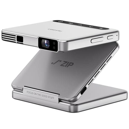 Aurzen ZIP Tri-Fold Truly Portable DLP Projector, Pocket Size, Zero-Lag Focus, One-Click Screen Mirroring, Full-Screen Mode, Type-C Fast Charging, 5,000mAh Battery, Indoor Outdoor Mini Projector,White