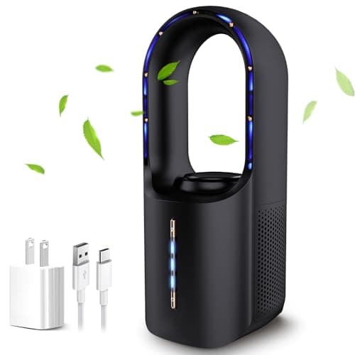 Bladeless Desk Fan, 11.8 Inch Office Fan Small Quiet, Desktop Fans with 3 Wind Speed, LED Light, Silent Desk Fan Ideal for Bedroom, Office, Living Room(No Battery)