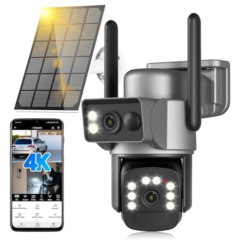 Latuwuz 4K Solar Security Cameras Wireless Outdoor, 360° PTZ 5GHz/2.4GHz WiFi Cameras for Home Security with Dual Lens, Auto-Tracking, Human Detection, Siren, Color Night Vision, 2-Way Audio, IP66