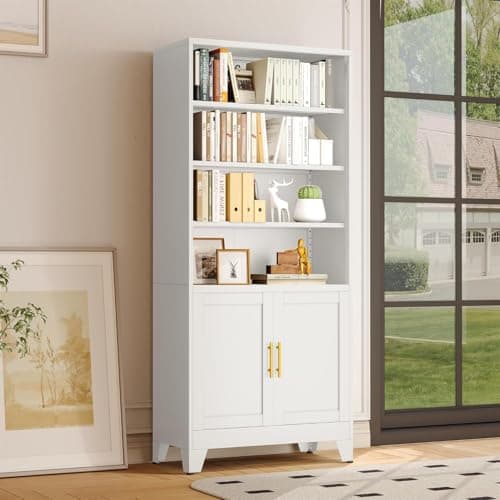 erosoei 71" H Tall Metal Bookcases and Bookshelves with 2 Doors and Adjustable Shelves,Tall Storage Cabinet Industrial Bookshelf 6-Tier Open Display Shelf,Decor Furniture for Living Room, Bedroom