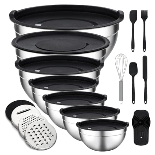 Unokit Mixing Bowls with Lids Set - 16 Pcs Stainless Steel Nesting Mixing Bowls with Grater Attachments, Mixing Bowl Set for Multi Mixing & Serving