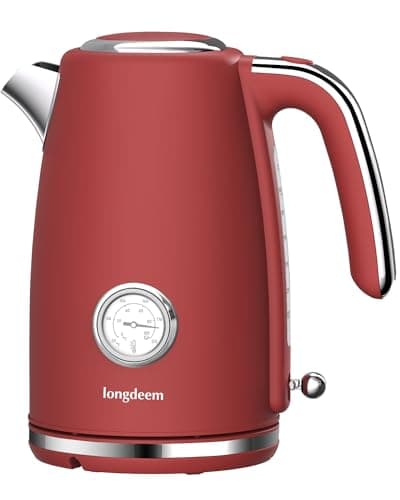 Longdeem LD-K3041E - Retro Electric Kettle - 1.7L Stainless Steel, 1500W, Auto Shut-Off, Red