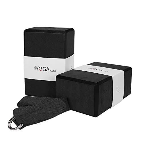 JBM Yoga Blocks 2 Pack with Strap, Cork Block 2 Pack EVA Foam Yoga Bricks Set,Stretch Blocks(Black)