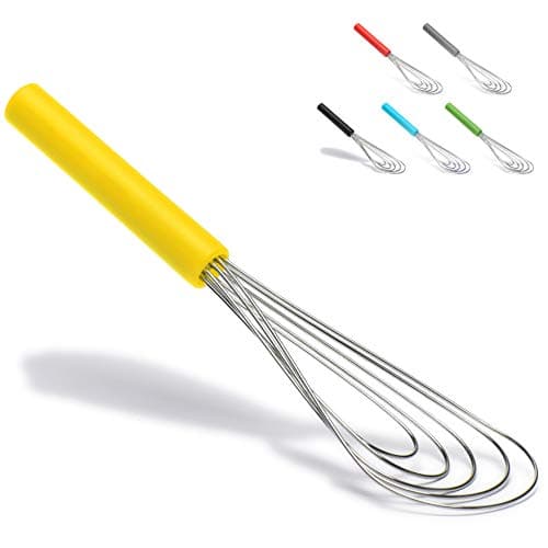 Flat Whisk Silicone Handle Non Slip 10" - 5 Wires Whisk with 10 Heads for Kitchen Cooking by Jell-Cell (Yellow)