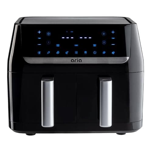 Aria 10 Qt Dual Air Fryer with 2 Baskets, Smart Sync Dual Air Fryers, Easy Clean Dishwasher Safe Double Basket, Large Sized for Family Meals, XL Touchscreen Display, 8 Meal Presets, Black