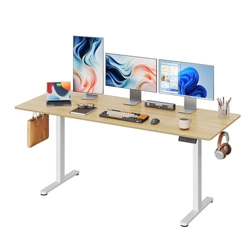 DEVAISE 71 * 28 Inches Electric Standing Desk, Dual Motors for Quite Adjustment,3 Memory Preset Adjustable Stand up Desk, Computer Desk Sit to Stand Desk for Home Office, Maple