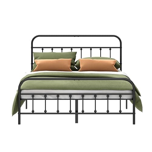 Kujielan Metal Bed Frame - Structurally Stable Heavy Duty Steel Slat Supported Full Bed Frames,No Box Spring Needed for Easy Removal and Transport.