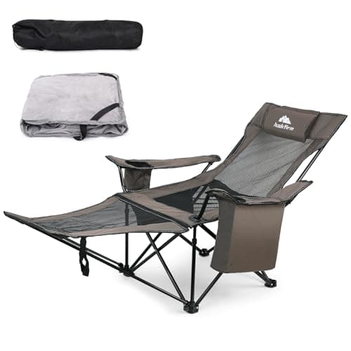 Huskfirm Reclining Camping Chair with Foot Rest Comfortable Lounge Beach Chair Portable Folding Camp Chairs for Adults with Cooler Bag, Cotton Cushion for Outdoor Sports 300 LBS