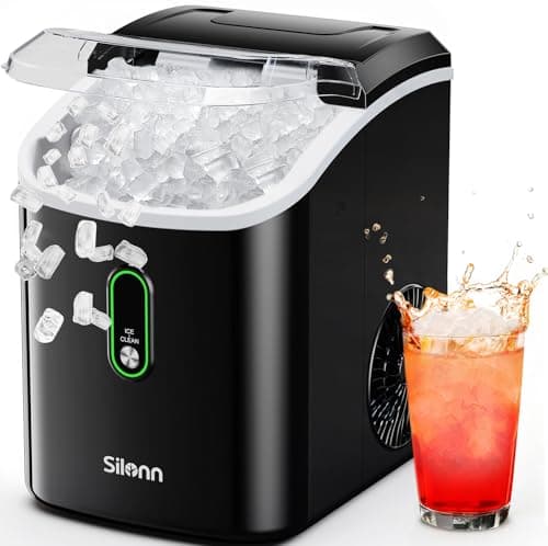 Silonn Nugget Ice Maker Countertop, Pellet Ice Machine with Self-Cleaning Function, Sonic Ice Maker Produces 33lbs of Chewable Ice in 24 Hours, Ideal for Home Kitchen and Office (Black)
