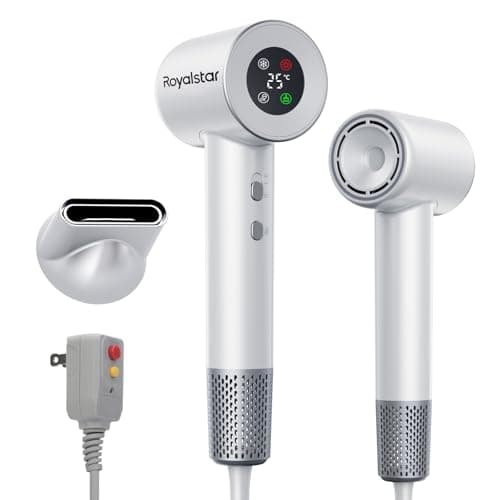 Hair Dryer, 180000 RPM Professional High Speed Blow Dryer Negative Ionic Care Hair Dryer for Fast Drying, Low Noise, HD Display Hairdryer for Curly Straightener, Thermo-Control Hairdryer with Nozzle