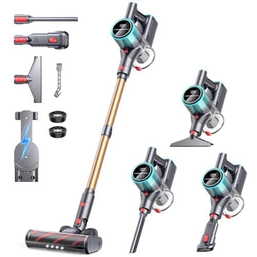 Cordless Vacuum Cleaner, 50Kpa 600W Vacuum Cleaners for Home, 60 Mins Stick Vacuum Cordless Rechargeable, Self-Standing, Wall Mount Charging Household Vacuum Cleaner for Carpet Pet Hair Hardwood Floor
