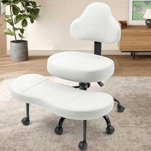 AtHope Cross Legged Office Chair, Criss Cross Desk Chair ADHD Meditation Kneeling Yoga Seat with Adjustable Height, Lumbar Support, Wider Footrest and Wheels (White)
