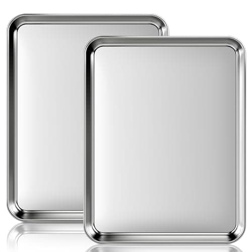 2 Pack Quarter Sheet Pan 12.4” x 12” Stainless Steel Cookie Sheets for Baking, Non Stick Baking Sheets for Oven Heavy Duty Baking Trays