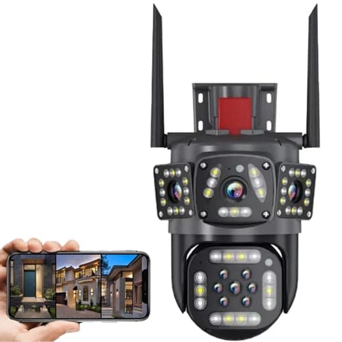 Outdoor Waterproof Wireless WiFi HD Security Camera,4k Security WiFi Camera Outdoor with Three Lens,Wireless Outside Camera for Home,Motion Detection,360° View,2-Way Audio,Ip66 Waterproof (4 Lens)