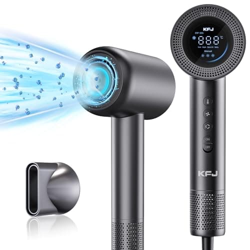 KFJ High Speed Hair Dryer, Ionic Blow Dryer with 110000 RPM Brushless Motor for Fast Drying, HD Display Hair Dryer Low Noise Hairdryer with Thermal-Control for Home/Travel
