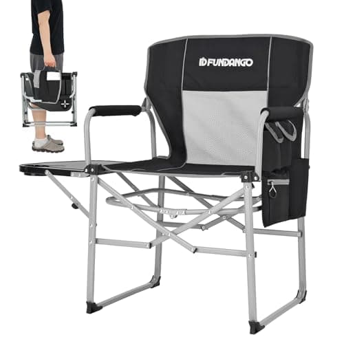 FUNDANGO Camping Chair with Side Table, Folding Lawn Director Chair with Side Bags, Portable Chair for Beach Fishing Picnic Lawn Outdoor