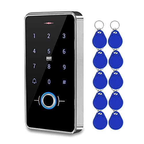 HFeng Outdoor IP68 Waterproof RFID Access Control Keypad Fingerprint Biometrics Access Controller WG26/34 Card Reader + 10pcs 13.56MHz Keyfobs for Home / Office