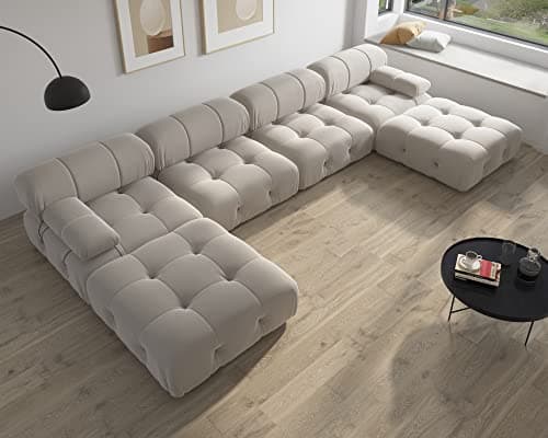 BOKIFOL Sectional Sofa, Modular Sectional Couch with Ottomans- U Shaped Couch for Living Room, 6 Seater Sofa Sets,138"(Beige)