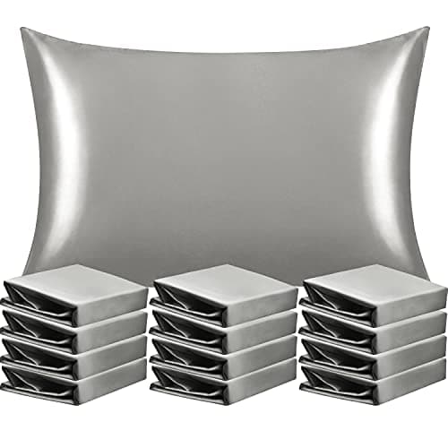 NTBAY 12 Pack Satin Standard Pillowcases for Hair and Skin, Luxurious and Silky Pillow Cases with Envelope Closure, 20x26 Inches, Grey