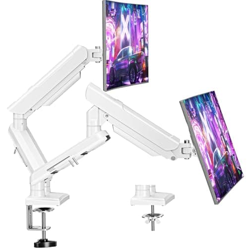 Dual Monitor Mount for 32 27 24 22inch Screens, Gas Spring Monitor Stand for 2 Monitor, Full Adjustable Monitors Desk Mount with C-Clamp&Grommet Base, Each Arm Holds 4.4-22 lbs, Freelift Pro White