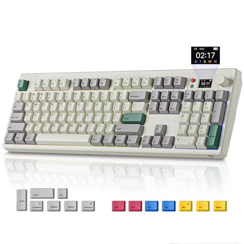 BOYI K104Pro Retro Mechanical Keyboard with Screen&Knob,Gasket Structure BT5.0/2.4G/Type-C Wired 100% Full Size RGB HotSwap Linear Lubed Switches NKRO Keyboard for Working&Gaming