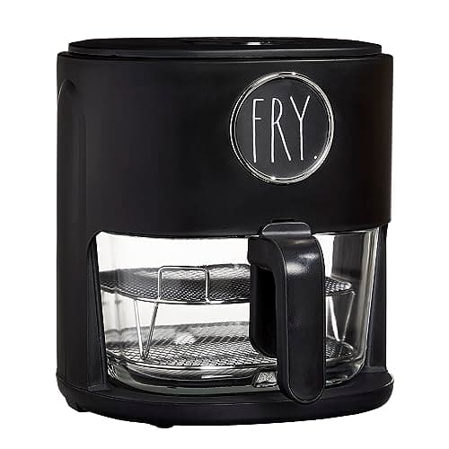 Rae Dunn 1200W 4Qt Air Fryer with GLASS Frying Basket, Dishwasher Safe, 2 Tier Tray, 60 Minute Timer, Digital Touch Display, and 6 Presets - Variable Temperature Control 175F - 400F, Black