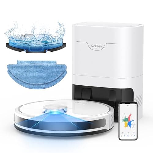 Airzeen Robot Vacuum and Mop,Self-Emptying Robot Vacuum Cleaner,3500Pa Suction,Laser Navigator with Smart Mapping Robotic Vacuums,180Mins Runtime,Schedule,App Control,Ideal for Carpet/Pet Hair