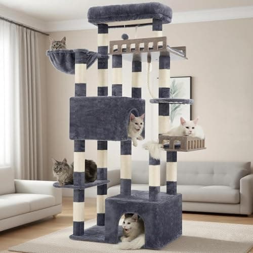 Gitelsnour Maine Coon Cat Tree, Heavy Duty Cat Tree for Indoor Cats Large Adult, Cat Tower for Large Cats 20 lbs+ with Hammock, 2 Big Perches, 2 Cat Condos, 15 Scratching Posts, Smoky Gray GCT033G