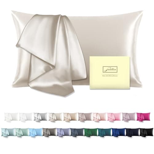 Mulberry Silk Pillow Cases Standard Size Silk Pillowcase with Zipper Soft Breathable Smooth Cooling Satin Silk Pillow Covers for Sleeping for Hair and Skin (Beige,20"X 26",1Pcs)