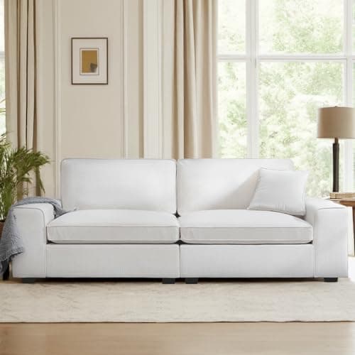 HOMERILLA 88.58" Modern Sofas for Living Room Linen Breathable Loveseat Sofas & Couches with Square Wide Armrest and Removable Sofa Cushion Off-White