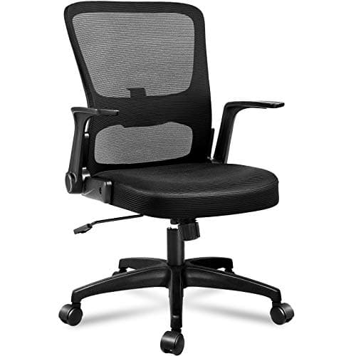 COMHOMA Office Chair with Flip-up Armrests Ergonomic Computer Desk Chair with Adaptive Lumbar Support, Breathable Mesh Swivel Tilt Task Study Chair with Wheels for Home, Bedroom, Black