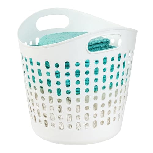 IRIS USA Laundry Basket Hamper, 40L Flexible Portable Plastic Dirty Clothes Bag with Ventilation Holes for Bedroom Bathroom Apartment Dorm Laundry Room Blankets Pillows Trinkets Organization, White