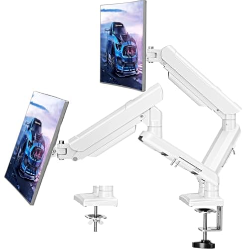 Dual Monitor Desk Mount, 13-32 inch Adjustable Full Motion Monitor Arm, Computer Display Stand Holder with Clamp and Grommet Base, Fits 4.4 to 22lbs Screens, VESA Mount Bracket, White, Freelift Pro