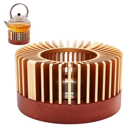 Inmorven Teapot Warmer, Aluminum Tea Warmer with Wooden Base, 4.33 inch Candle Heater for Heating Tea, Coffee, Milk, Food,Camping and Traveling, Suitable for All Teapots - S