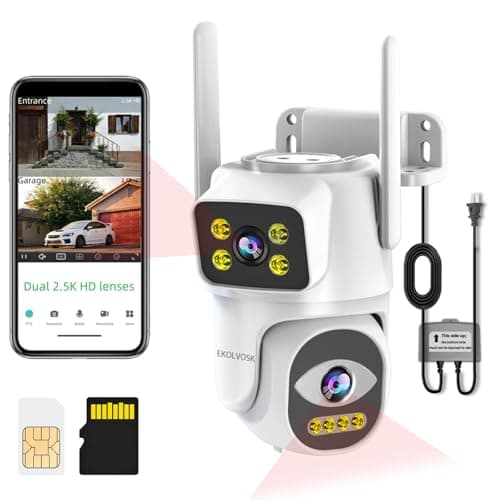 EKOLVOSK Dual-Lens 4G Cameras for Home Security, Pan/Tilt Smart Security Camera-Outdoor/Indoor, Color Night Vision,Motion Tracking,24/7 Recording,2-Way Audio & Siren,IP65,SD/Cloud Storage