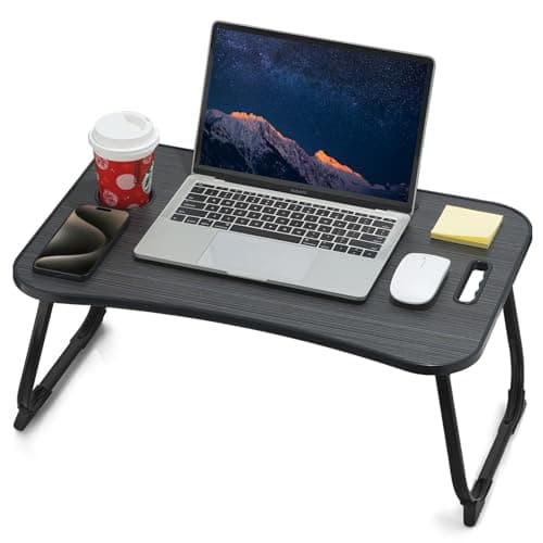 ZEAPTAC Laptop Bed Desk, Foldable Lap Desk, Portable Lap Table, Laptop Stand with Cup Holder & Tablet Slot & Lifting Handle for Working Writing Drawing & Eating - Black