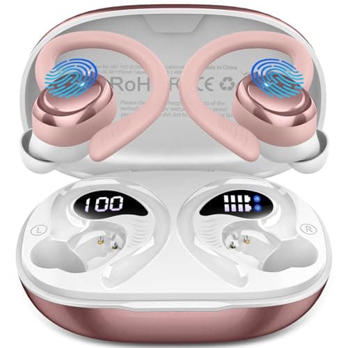 Wireless Earbuds Sport, Bluetooth 5.4 Headphones with Earhook, 2025 Hi-Fi Stereo Over Ear Buds, 50H Earphones with 4 ENC Noise Canceling Mics, IP7 Waterproof Headset for Running Workout (Android/iOS)