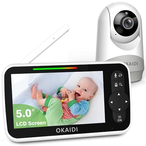 OKAIDI Baby Monitor with Camera and Audio, 5" Large Screen with 30-Hour Battery, 1000ft Range Video Baby Monitor, Remote Pan-Tilt-Zoom Baby Monitor No WiFi, Night Vision, VOX, 2-Way Talk, 8 Lullabies