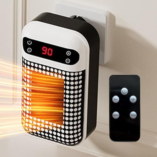 Mini Plug in Heater, Portable Wall Space Heater with Remote, Small Wall Outlet Heating with Adjustable Thermostat and 12H Timer, LED Display for Home Office Bathroom Indoor Use (White)